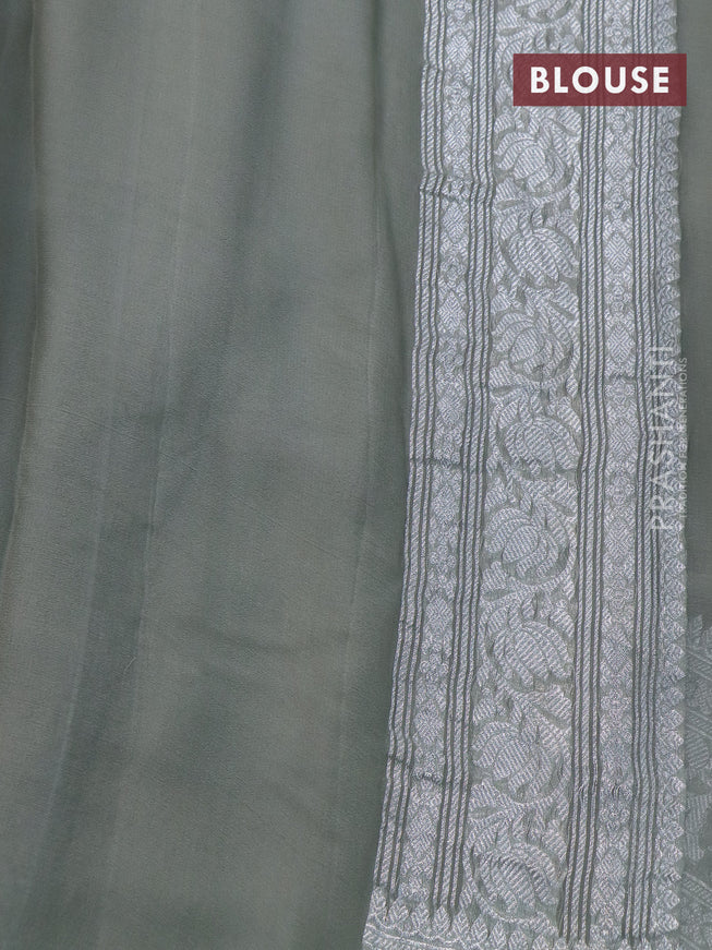 Banarasi chiffon saree grey shade with silver zari woven buttas and silver zari woven border