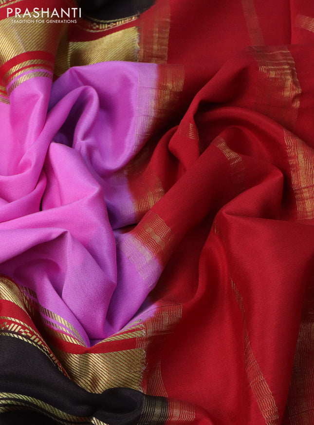 Pure mysore silk saree light pink and red black with plain body and long rettapet zari woven border