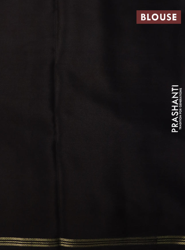 Pure mysore silk saree light pink and red black with plain body and long rettapet zari woven border