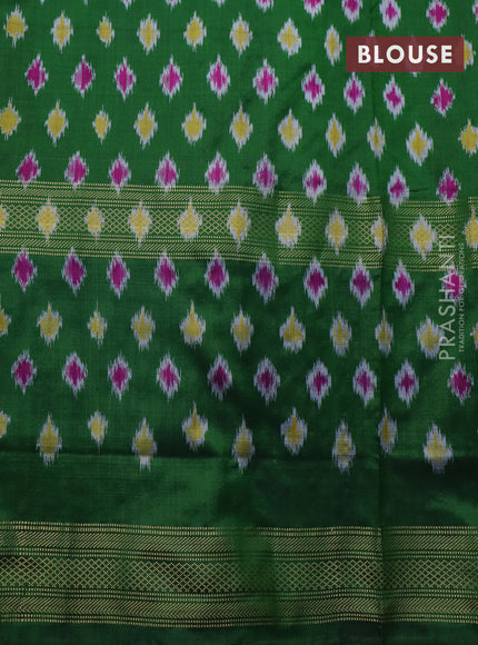 Pochampally silk saree reddish pink and green with allover ikat weaves and long rettapet zari woven border