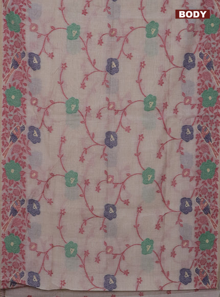 Munga cotton saree beige and maroon with allover floral thread weaves and thread woven border