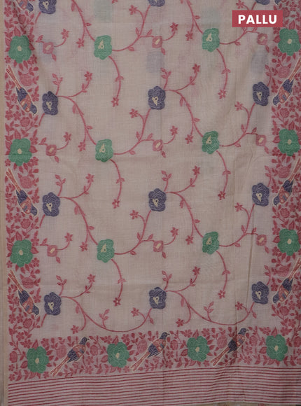 Munga cotton saree beige and maroon with allover floral thread weaves and thread woven border