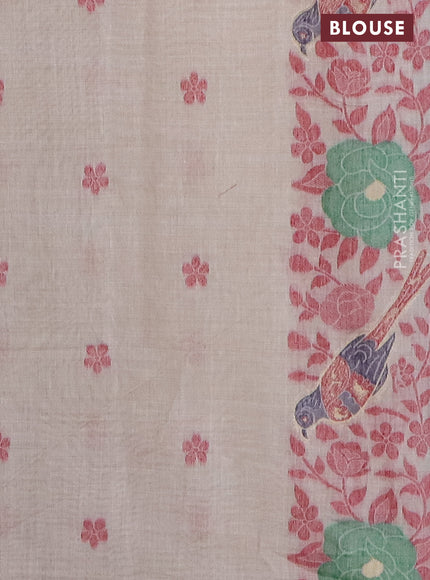 Munga cotton saree beige and maroon with allover floral thread weaves and thread woven border