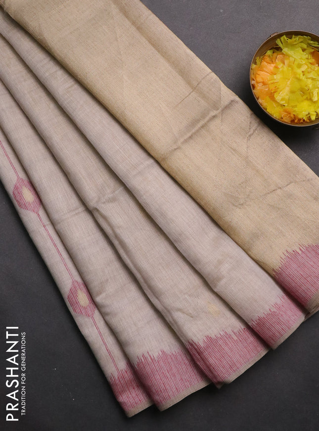 Munga cotton saree beige and pink with thread & zari weaves and thread woven border