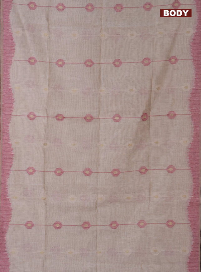 Munga cotton saree beige and pink with thread & zari weaves and thread woven border