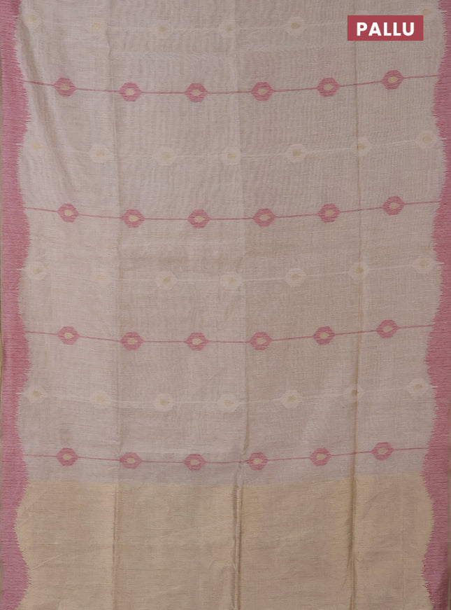 Munga cotton saree beige and pink with thread & zari weaves and thread woven border