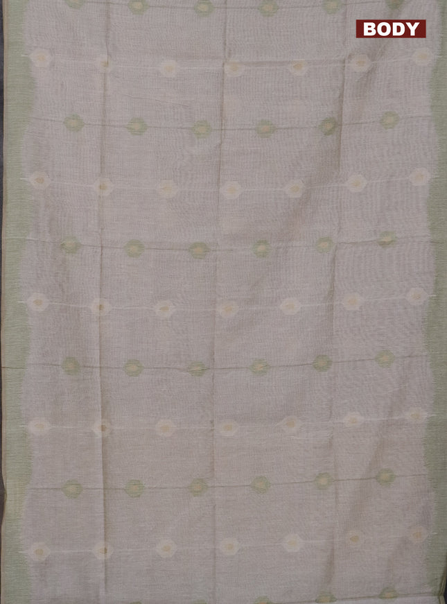 Munga cotton saree beige and light green with thread & zari weaves and thread woven border