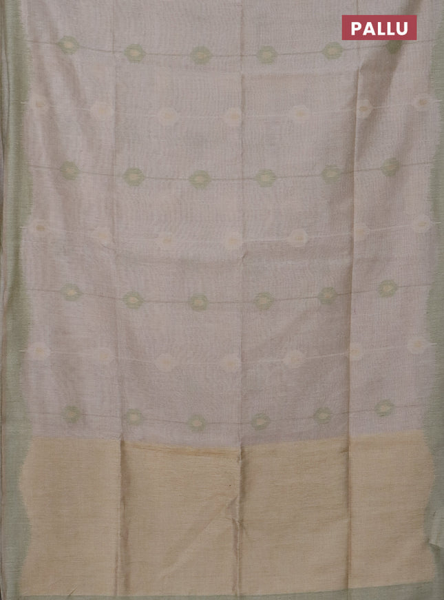 Munga cotton saree beige and light green with thread & zari weaves and thread woven border