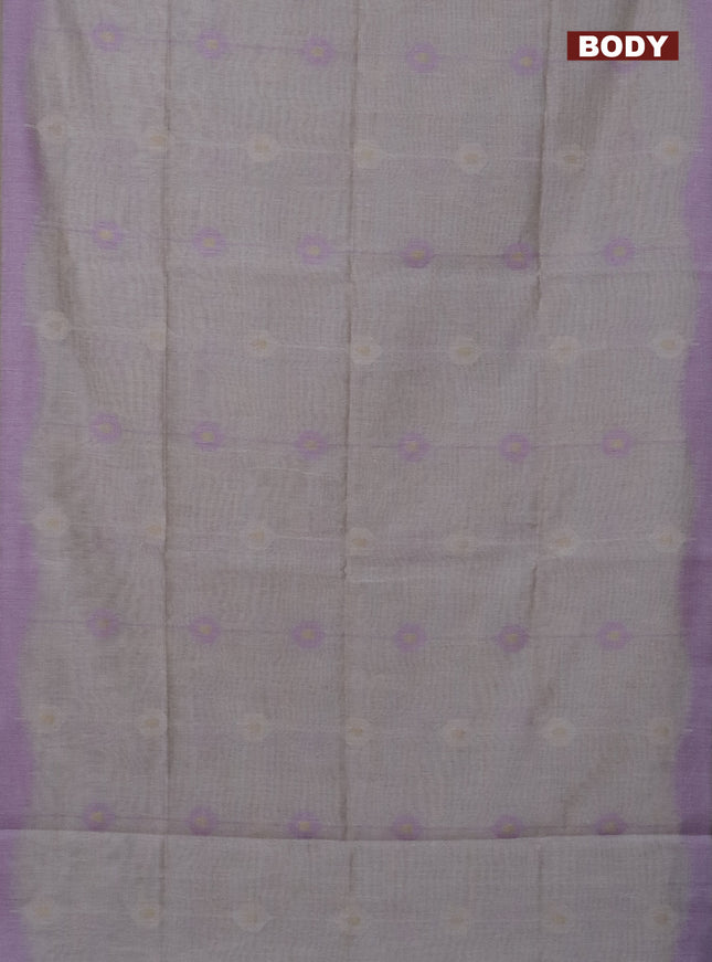 Munga cotton saree beige and lavender with thread & zari weaves and thread woven border