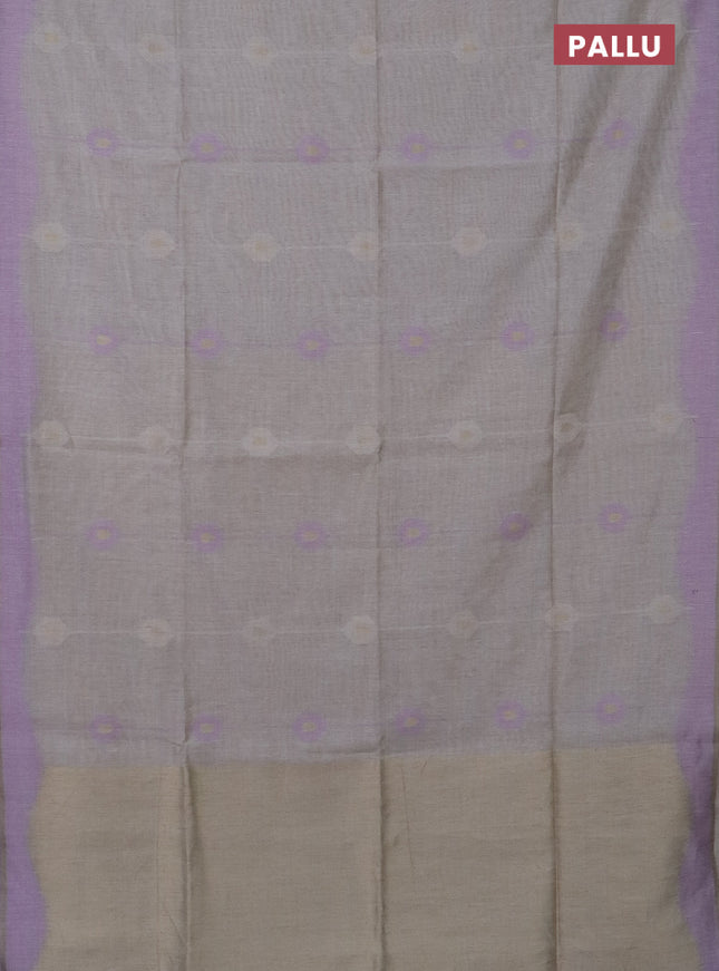 Munga cotton saree beige and lavender with thread & zari weaves and thread woven border