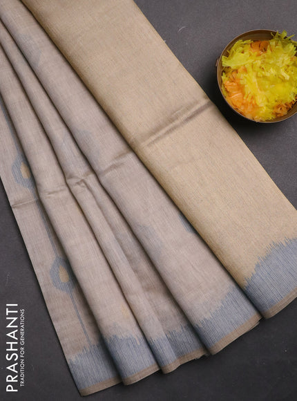 Munga cotton saree beige and peacock blue with thread & zari weaves and thread woven border