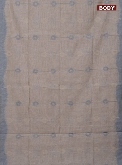 Munga cotton saree beige and peacock blue with thread & zari weaves and thread woven border