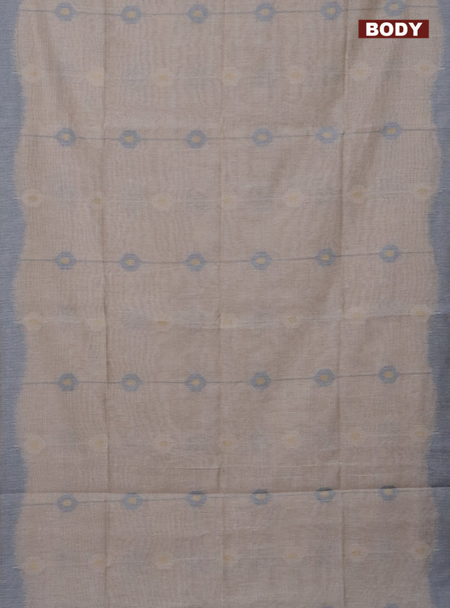 Munga cotton saree beige and peacock blue with thread & zari weaves and thread woven border