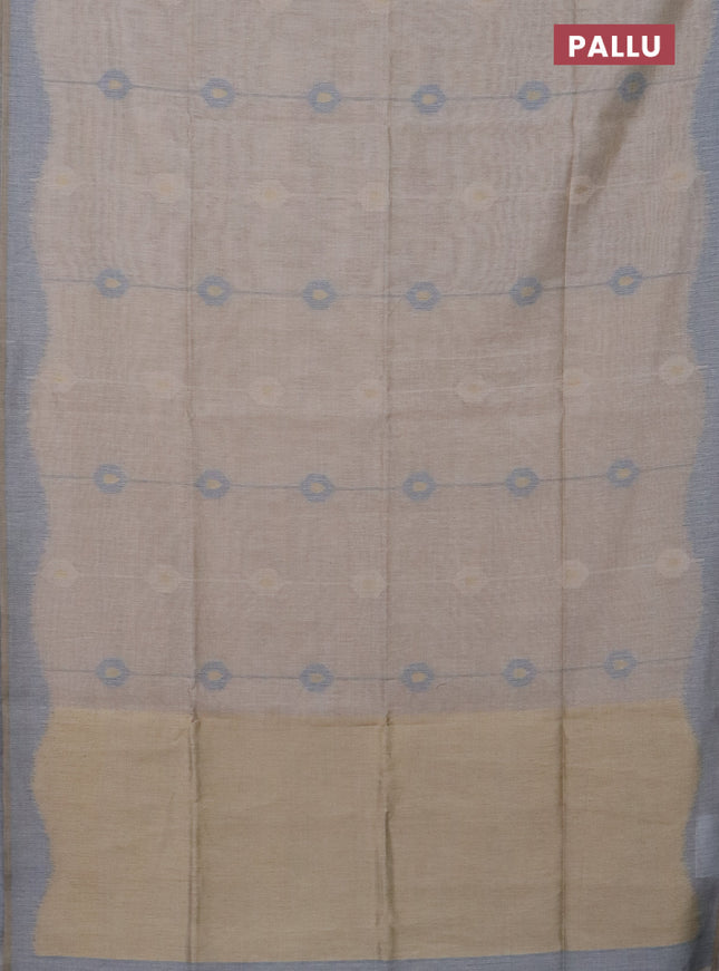 Munga cotton saree beige and peacock blue with thread & zari weaves and thread woven border