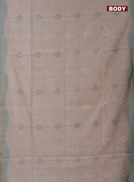 Munga cotton saree beige and green with thread & zari weaves and thread woven border