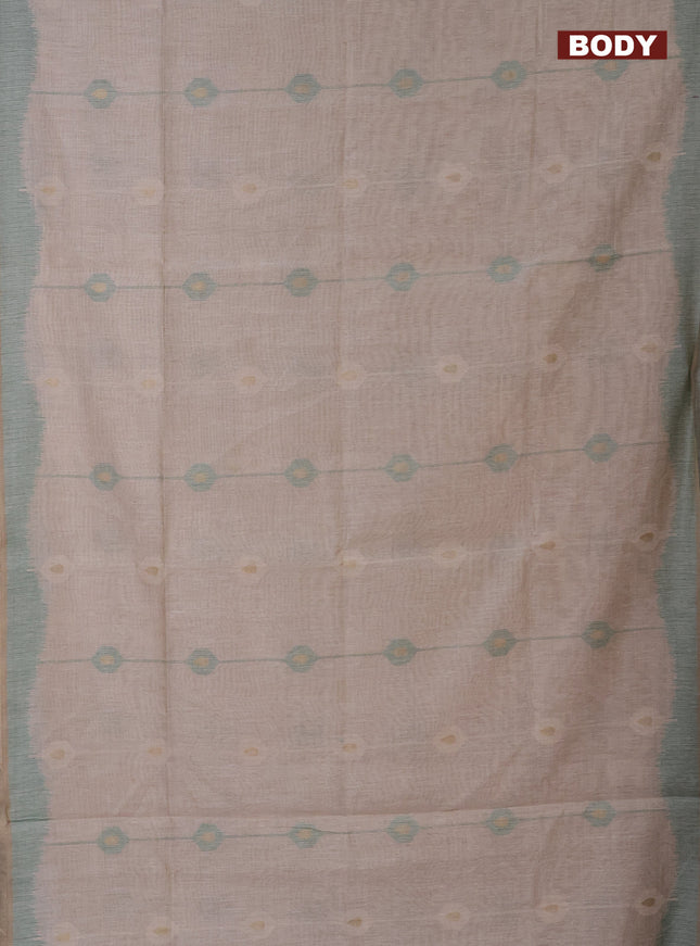 Munga cotton saree beige and green with thread & zari weaves and thread woven border