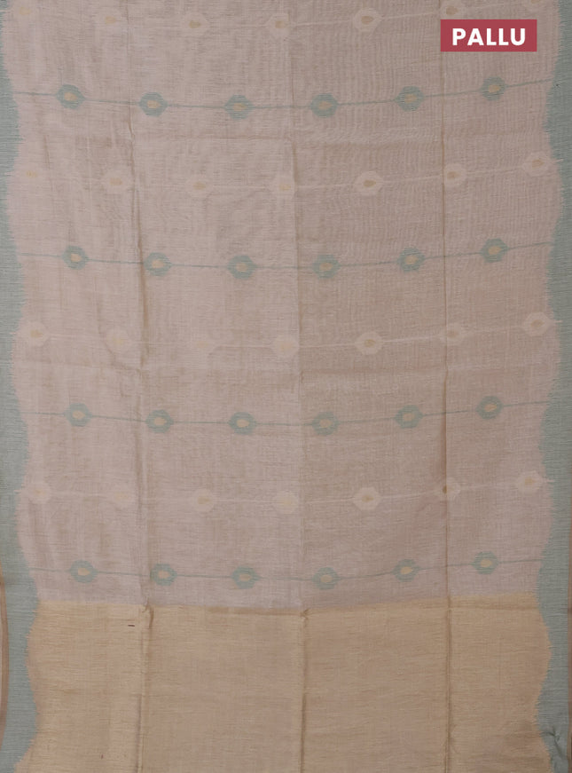 Munga cotton saree beige and green with thread & zari weaves and thread woven border