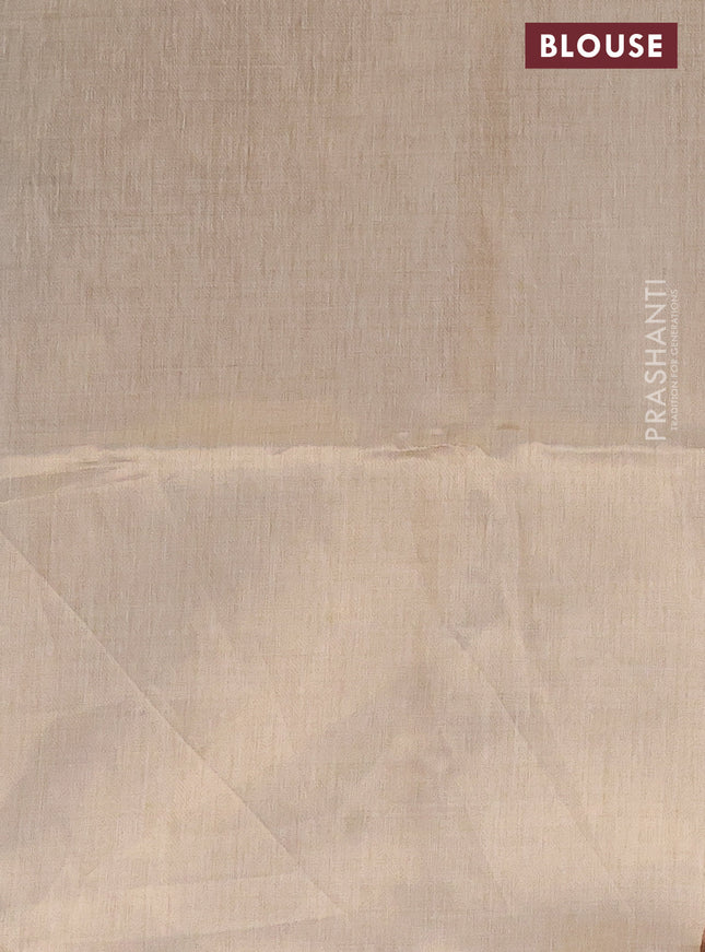 Munga cotton saree beige and green with thread & zari weaves and thread woven border