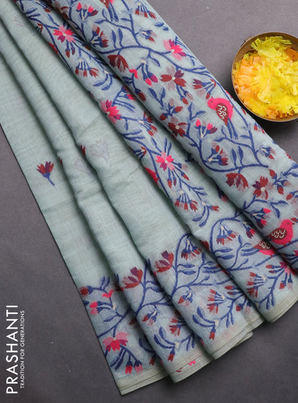 Munga cotton saree pastel blue with thread woven floral buttas and thread woven border