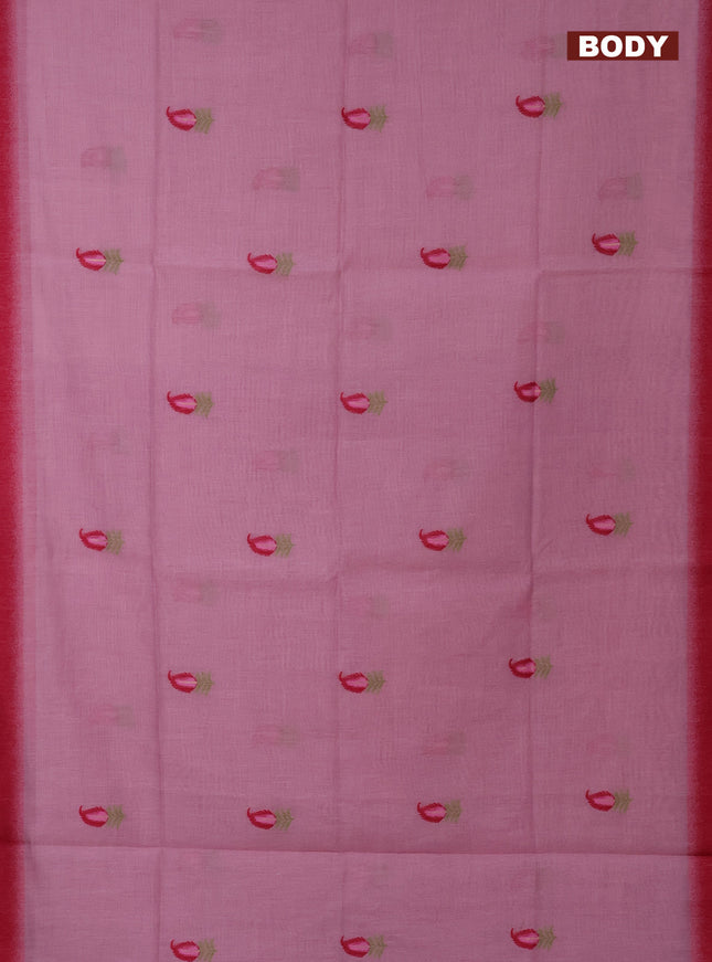 Munga cotton saree light pink and pink with thread woven buttas in borderless style