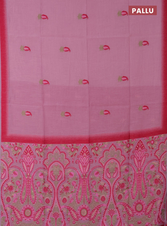 Munga cotton saree light pink and pink with thread woven buttas in borderless style
