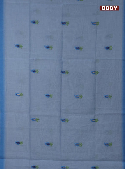 Munga cotton saree light blue and blue with thread woven buttas in borderless style