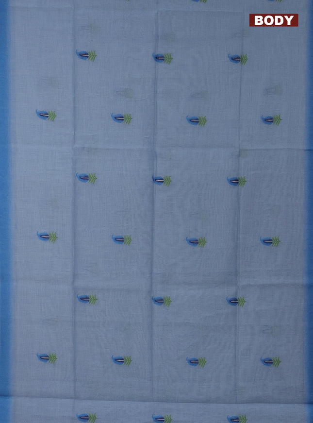 Munga cotton saree light blue and blue with thread woven buttas in borderless style