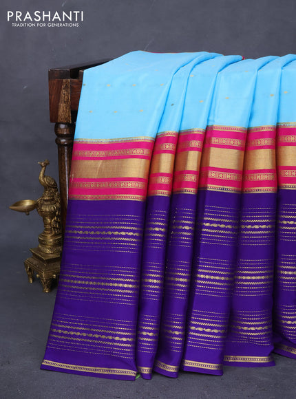 Pure mysore silk saree light blue and pink blue with zari woven buttas and long zari woven border