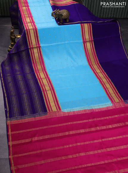 Pure mysore silk saree light blue and pink blue with zari woven buttas and long zari woven border