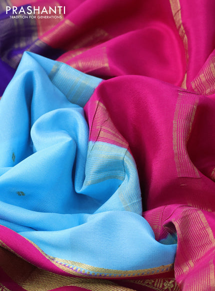 Pure mysore silk saree light blue and pink blue with zari woven buttas and long zari woven border