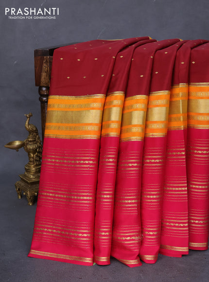 Pure mysore silk saree maroon and orange dark pink with zari woven buttas and long zari woven border