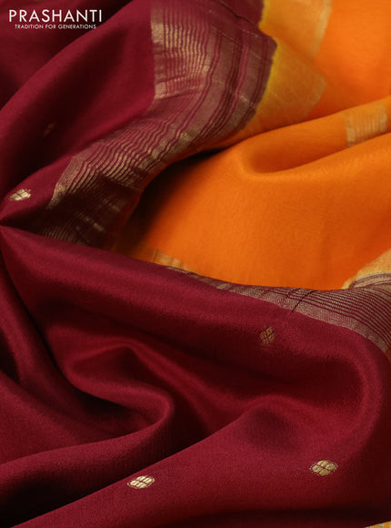 Pure mysore silk saree maroon and orange dark pink with zari woven buttas and long zari woven border
