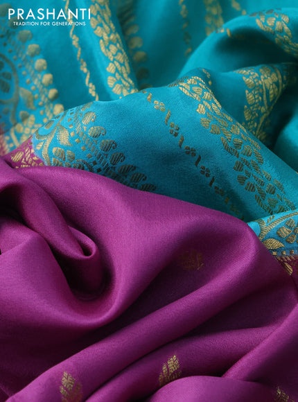 Pure mysore silk saree lotus pink and teal shade with zari woven buttas and long zari woven border