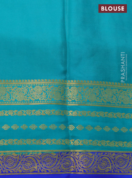 Pure mysore silk saree lotus pink and teal shade with zari woven buttas and long zari woven border