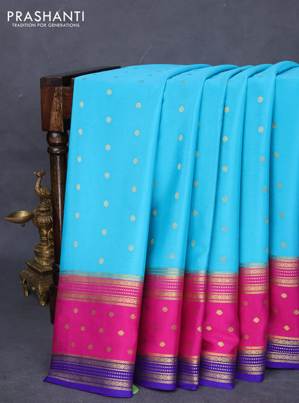 Pure mysore silk saree teal blue and pink blue with zari woven buttas and rich zari woven border