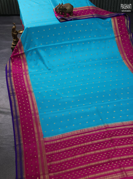 Pure mysore silk saree teal blue and pink blue with zari woven buttas and rich zari woven border