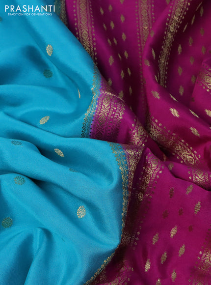Pure mysore silk saree teal blue and pink blue with zari woven buttas and rich zari woven border
