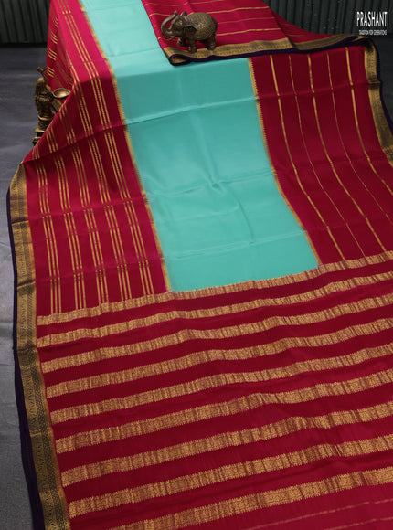 Pure mysore silk saree teal shade and dark pink deep violet with plain body and long zari woven border