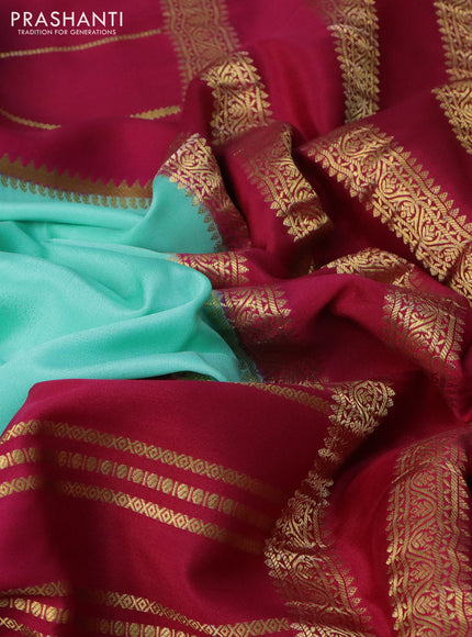 Pure mysore silk saree teal shade and dark pink deep violet with plain body and long zari woven border