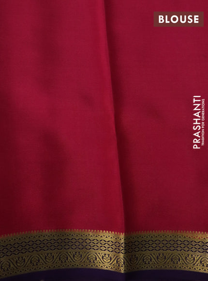 Pure mysore silk saree teal shade and dark pink deep violet with plain body and long zari woven border