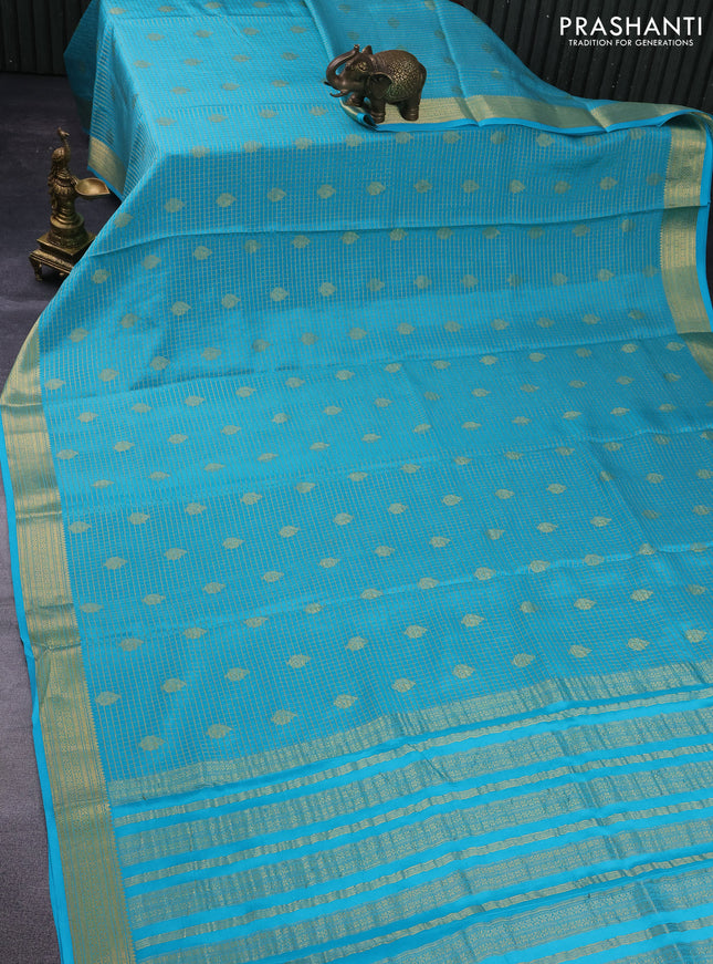 Pure mysore silk saree light blue with allover small zari checks & buttas and zari woven border