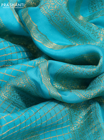 Pure mysore silk saree light blue with allover small zari checks & buttas and zari woven border