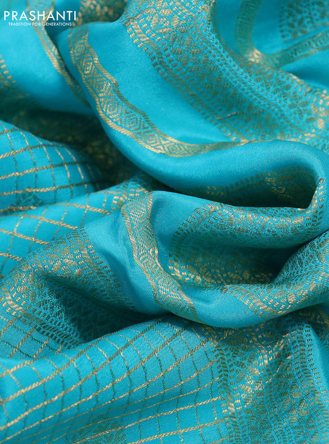 Pure mysore silk saree light blue with allover small zari checks & buttas and zari woven border