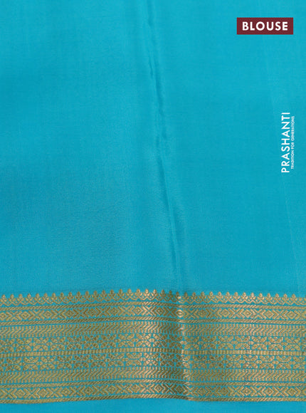 Pure mysore silk saree light blue with allover small zari checks & buttas and zari woven border