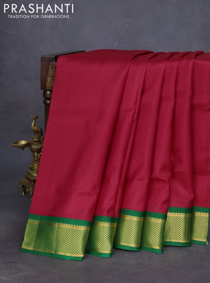 10 yards silk saree pink and green with plain body and zari woven border