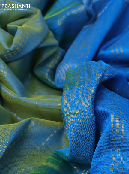 10 yards silk cotton saree dual shade of teal green and cs blue with zari woven buttas and annam zari woven border
