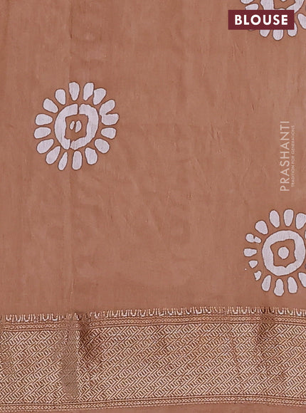 Semi chanderi saree dark sandal and off white with allover batik prints and zari woven border