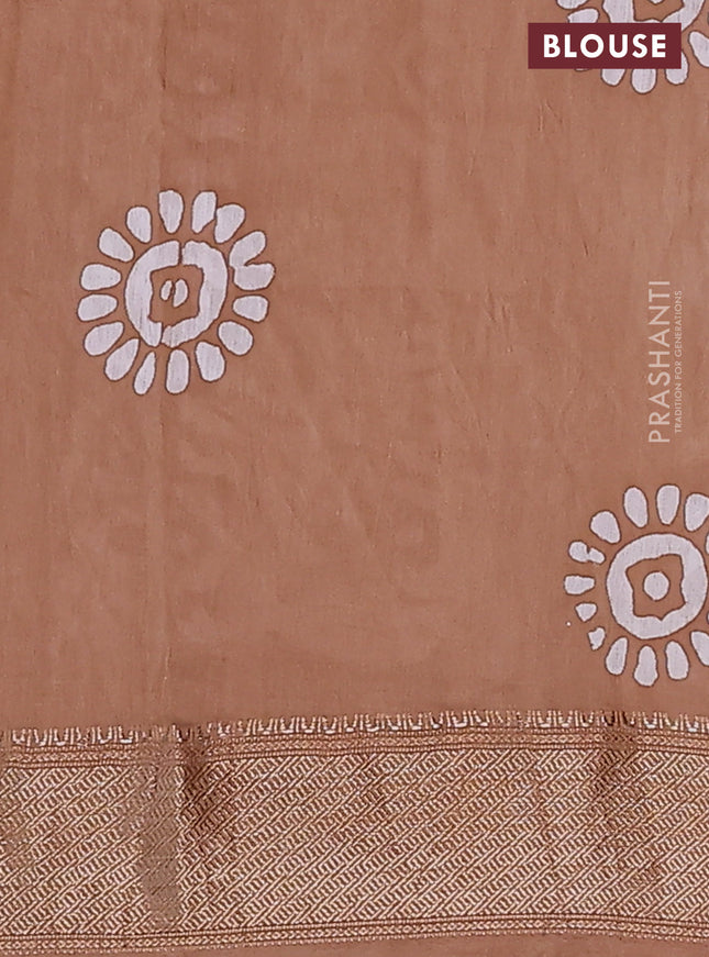 Semi chanderi saree dark sandal and off white with allover batik prints and zari woven border