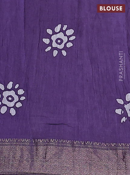 Semi chanderi saree violet and off white with allover batik prints and zari woven border