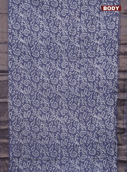 Semi chanderi saree grey and off white with allover batik prints and zari woven border